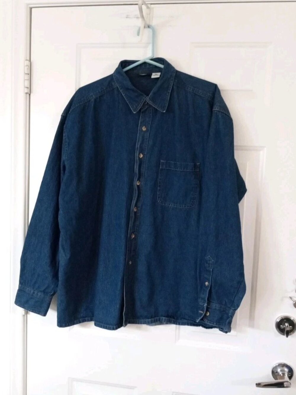 Vintage Blue Sky Men's 2XL Long Sleeve Blue Denim Shirt 100% Cotton